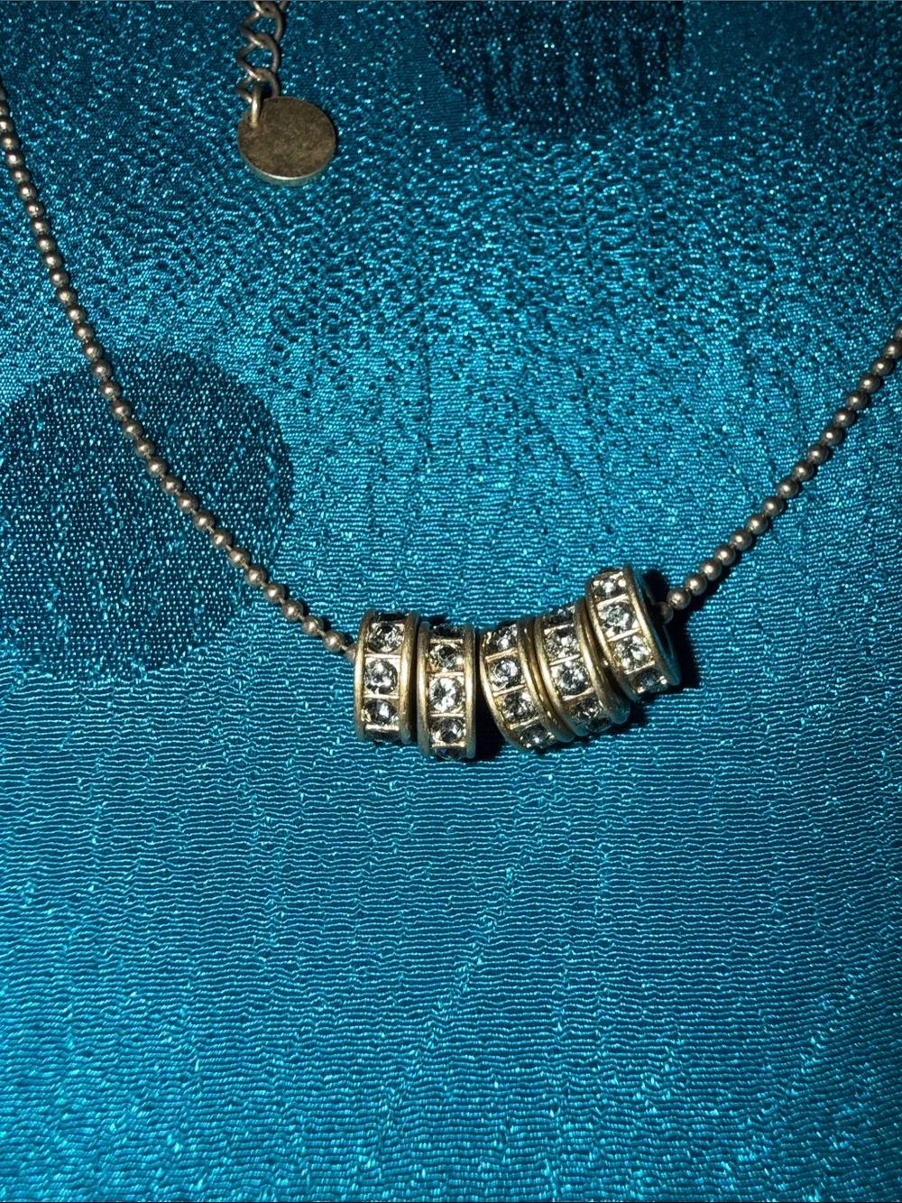 Rhinestone Bead Pendant Necklace in Gold Tone